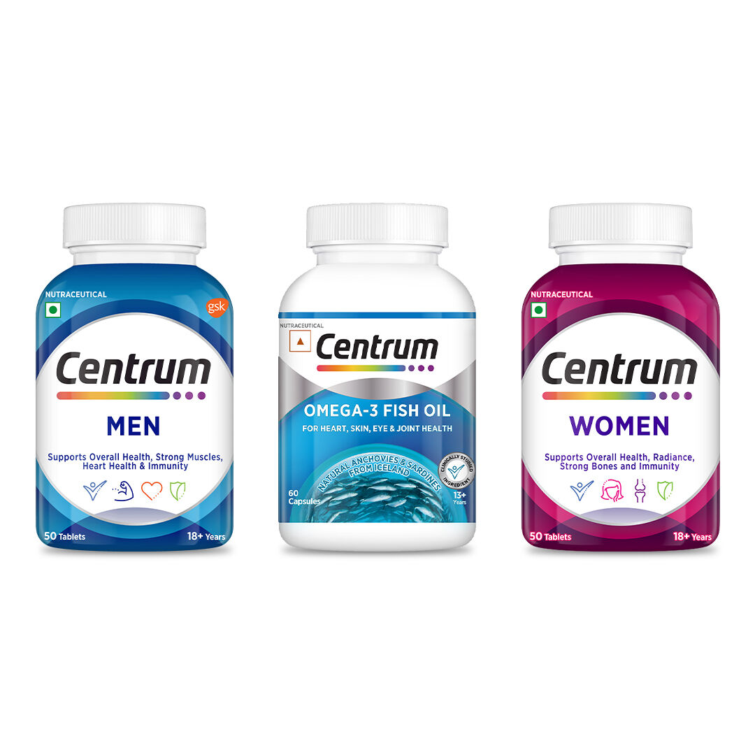 Centrum Men 50 Tablets & Omega-3 Fish Oil 60 Capsules & Women 50 Tablets